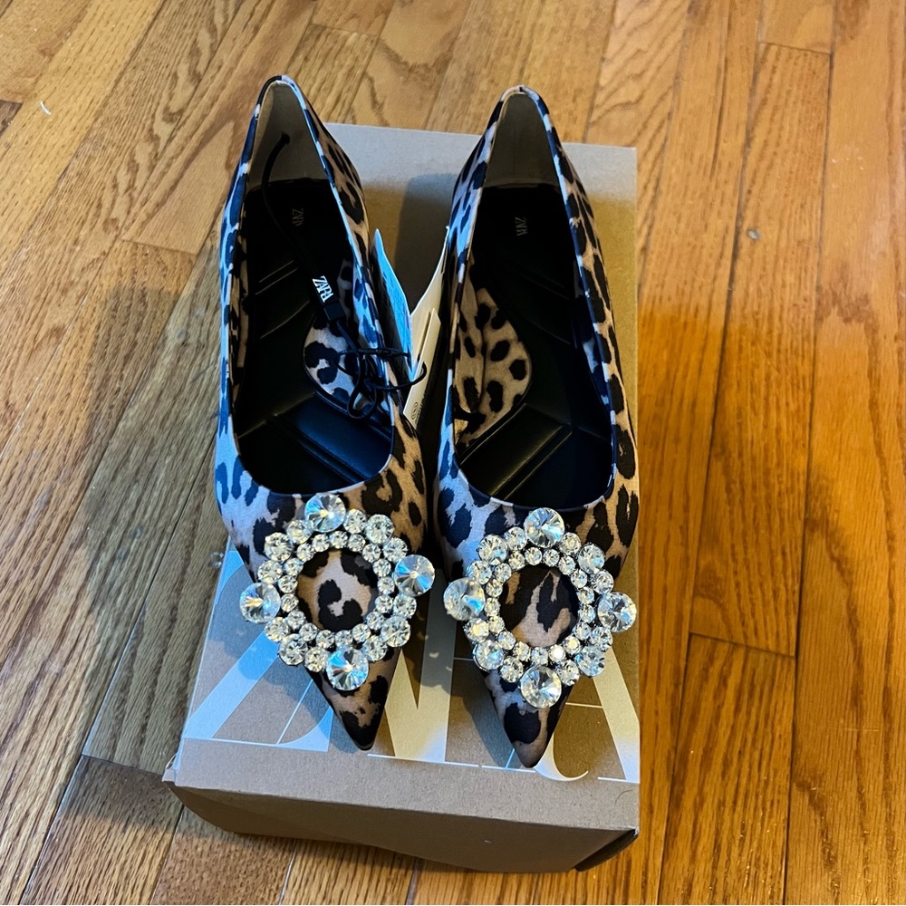Zara embellished leopard print flats